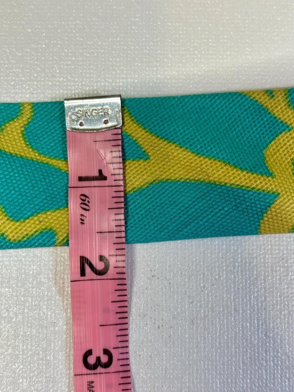 J. Crew Aqua Blue & Lime Green Printed Linen Belt Gold Horseshoe Buckle Medium - Picture 8 of 8